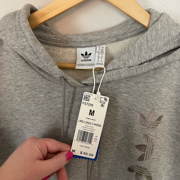 Adidas Grey and Silver Trefoil Cropped Hoodie - Picture 5 of 9